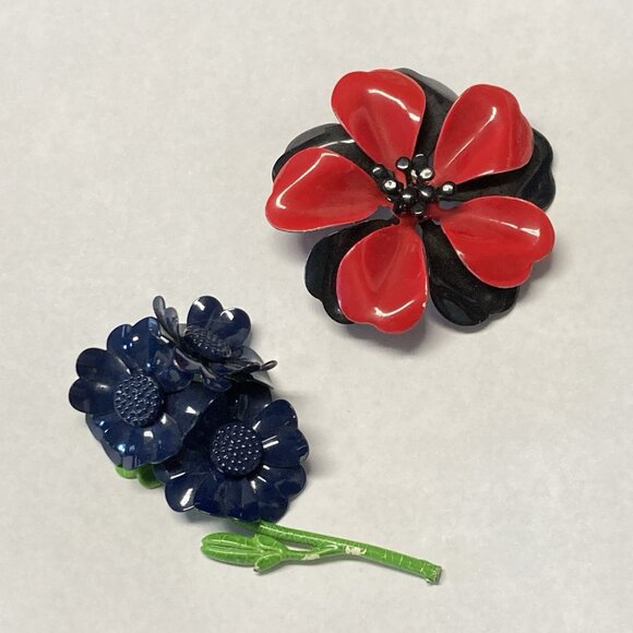 Vintage Enameled Flower Brooch Lot Of 2 Enamel Pins - Picture 5 of 8